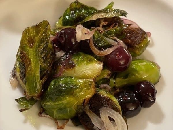 brussels sprouts with pickled blueberries and pecans