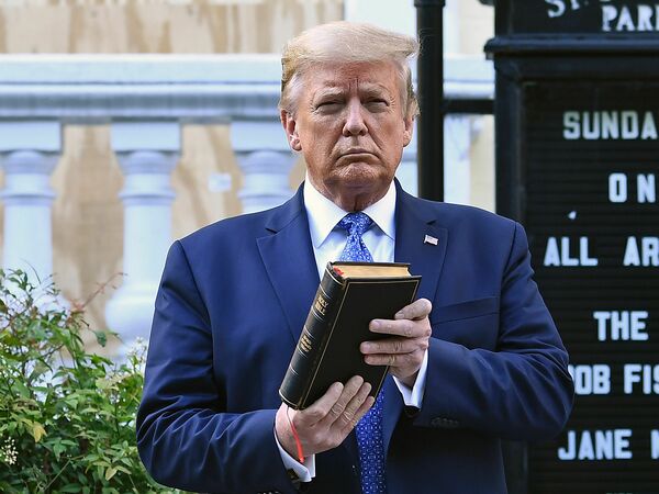 Then-President Donald Trump holds up a Bible outside St. John's Episcopal Church in Washington, D.C., during a controversial 2020 photo-op.