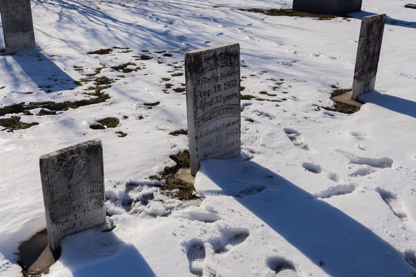 Numerous gravestones from the 1800s within the New Ulm City Cemetery read "Killed by Indians."