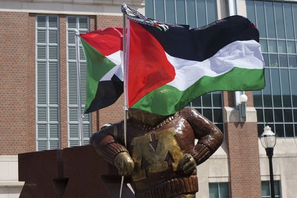 The Palestine flag waves