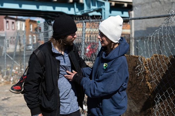 Vadim (left) and Elena pose for a photo in the Kensington neighborhood of Philadelphia, Pennsylvania on Feb. 26.