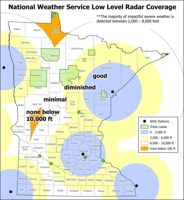 A map shows low level radar coverage.