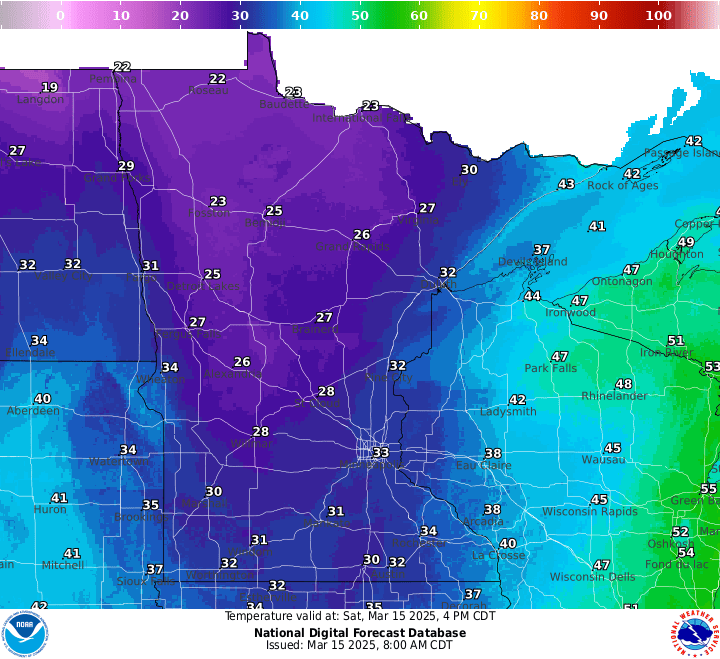 Saturday afternoon temperatures