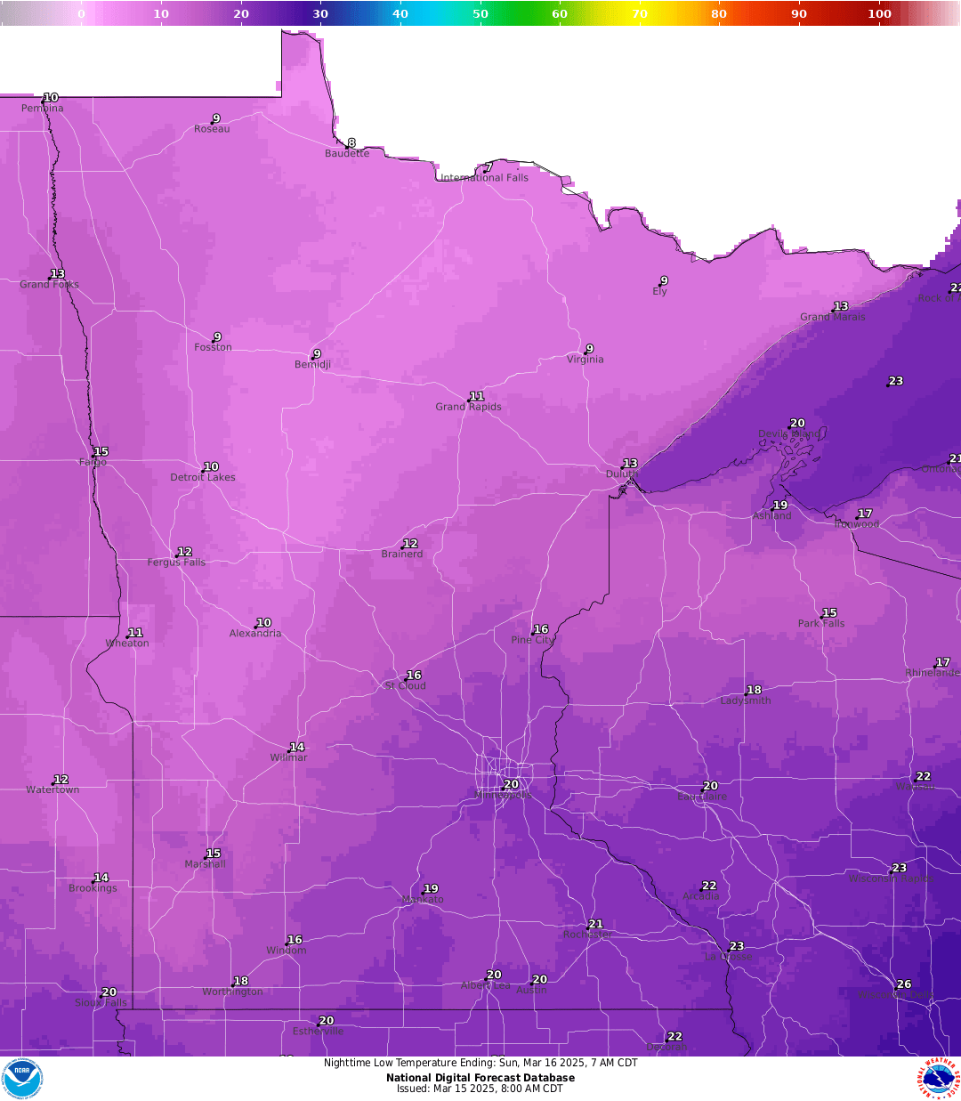 Lows for Saturday night