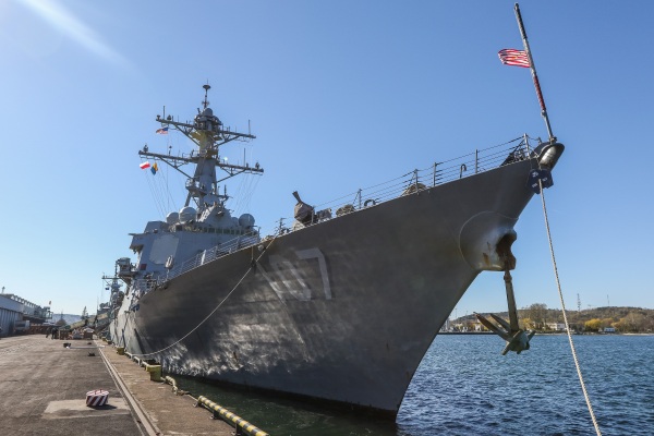 This photo shows the USS Gravely, a U.S. Navy destroyer, in Gdynia, Poland, on April 19, 2019. It's 509 feet long and capable of holding over 300 crew members.