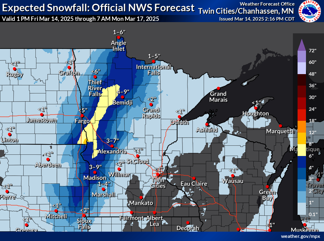 Snowfall projection for Minnesota