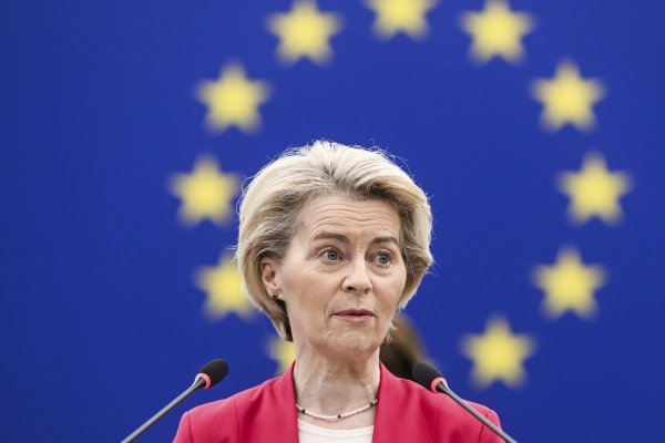 European Commission president Ursula von der Leyen addresses European Parliament members on new plans to ramp up defense spending agreed at last week's summit, Tuesday, March 11, 2025 at the European Parliament in Strasbourg, eastern France.