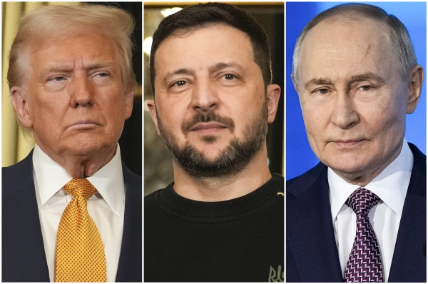 President Trump, Ukrainian President Volodymyr Zelenskyy and Russian President Vladimir Putin seen in a composite of photos.