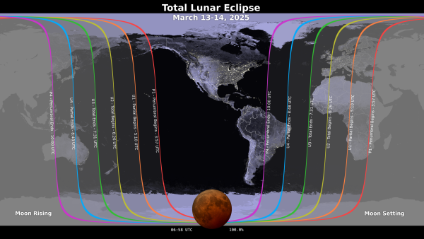 A map created by NASA shows where on Earth this week's total lunar eclipse will be visible.