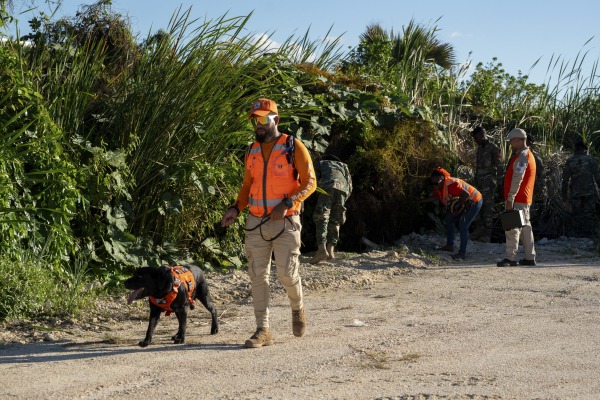 On March 10, a member of civil defense canine unit searches for Sudiksha Konanki, a university student from the U.S. who disappeared on a beach in Punta Cana, Dominican Republic, the prior week.