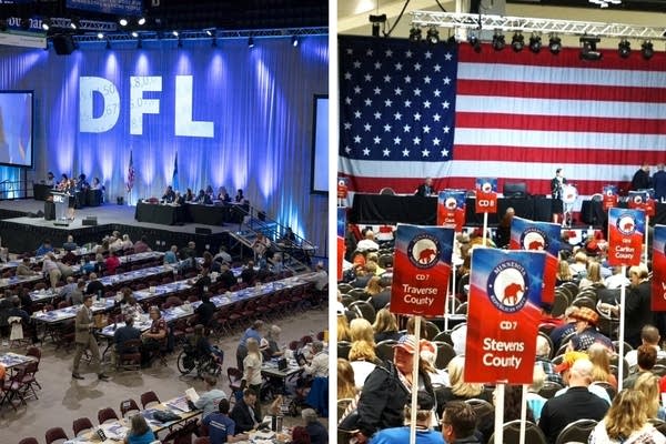 Two images of past political conventions.