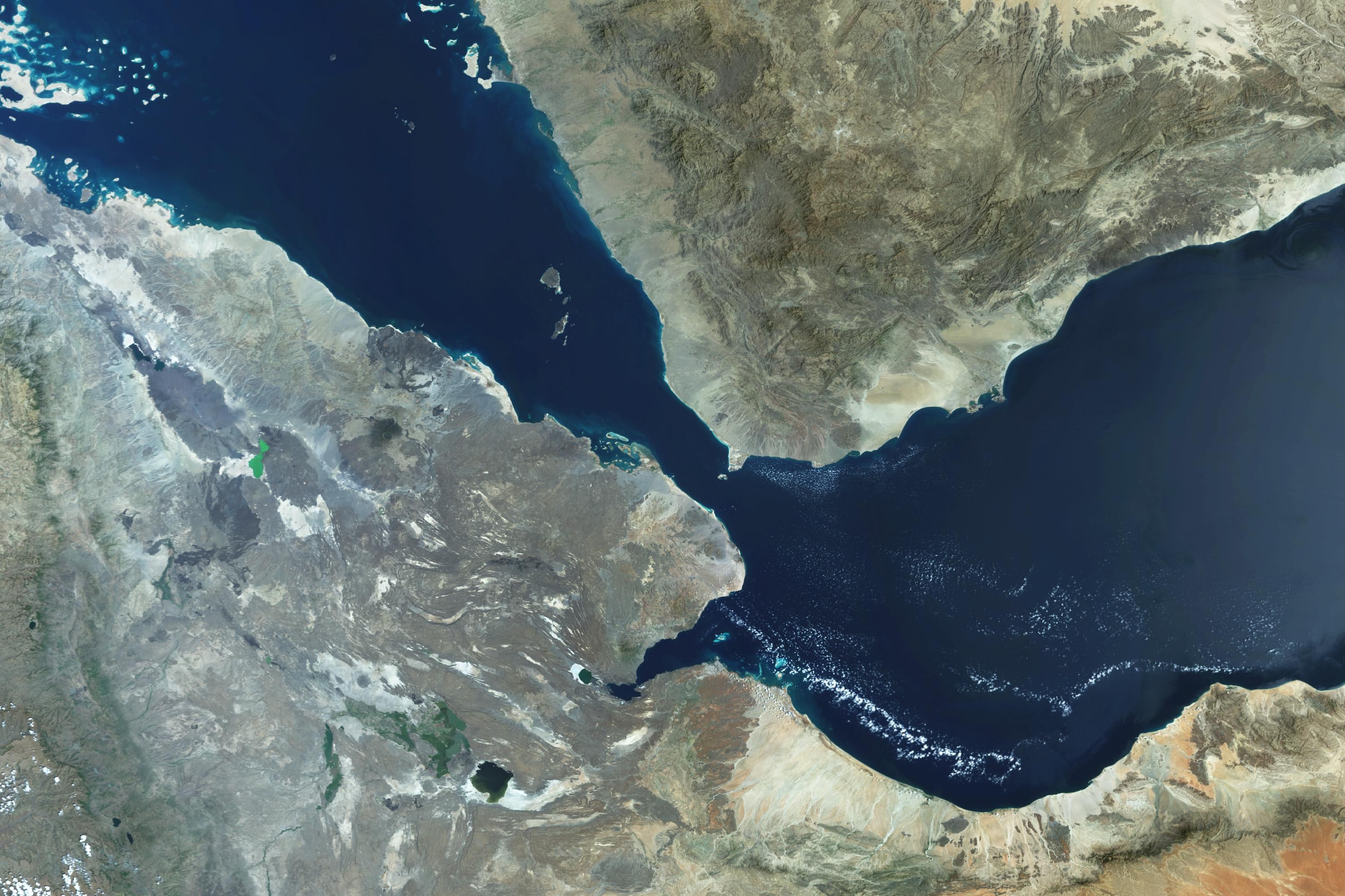 Satellite view of the Bab el-Mandeb Strait