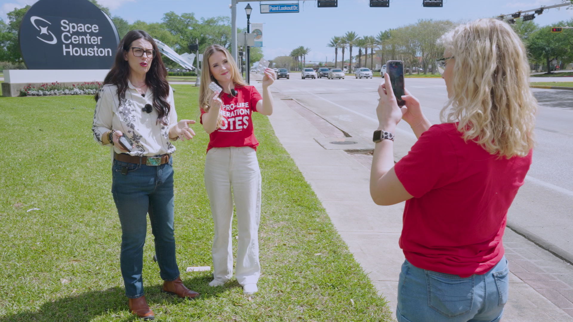 Kristan Hawkins and staff work on filming anti-abortion content for social media.