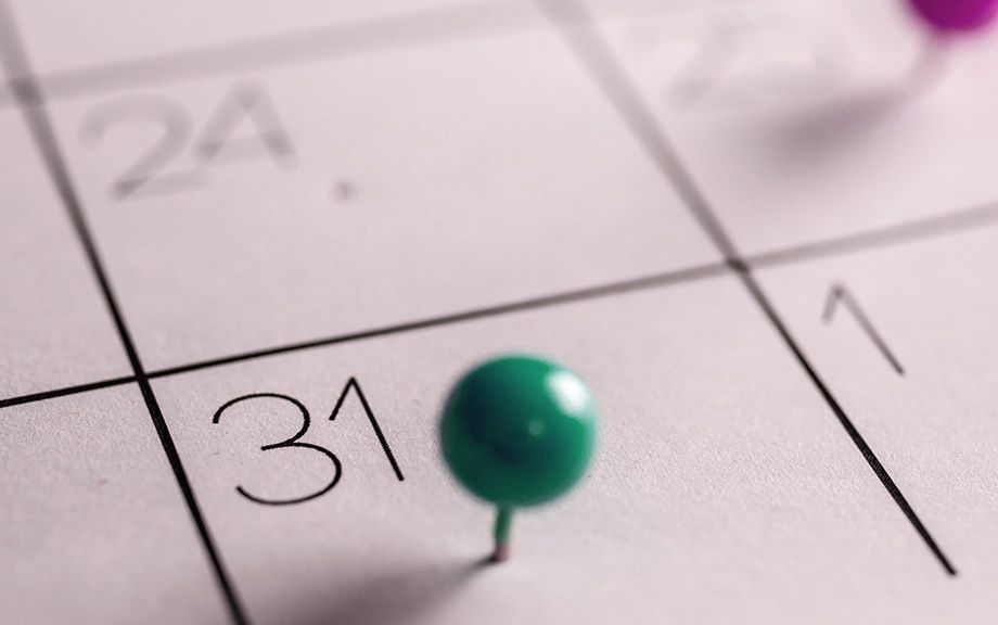 Photo: Partial calendar with a green pin on the 31st.