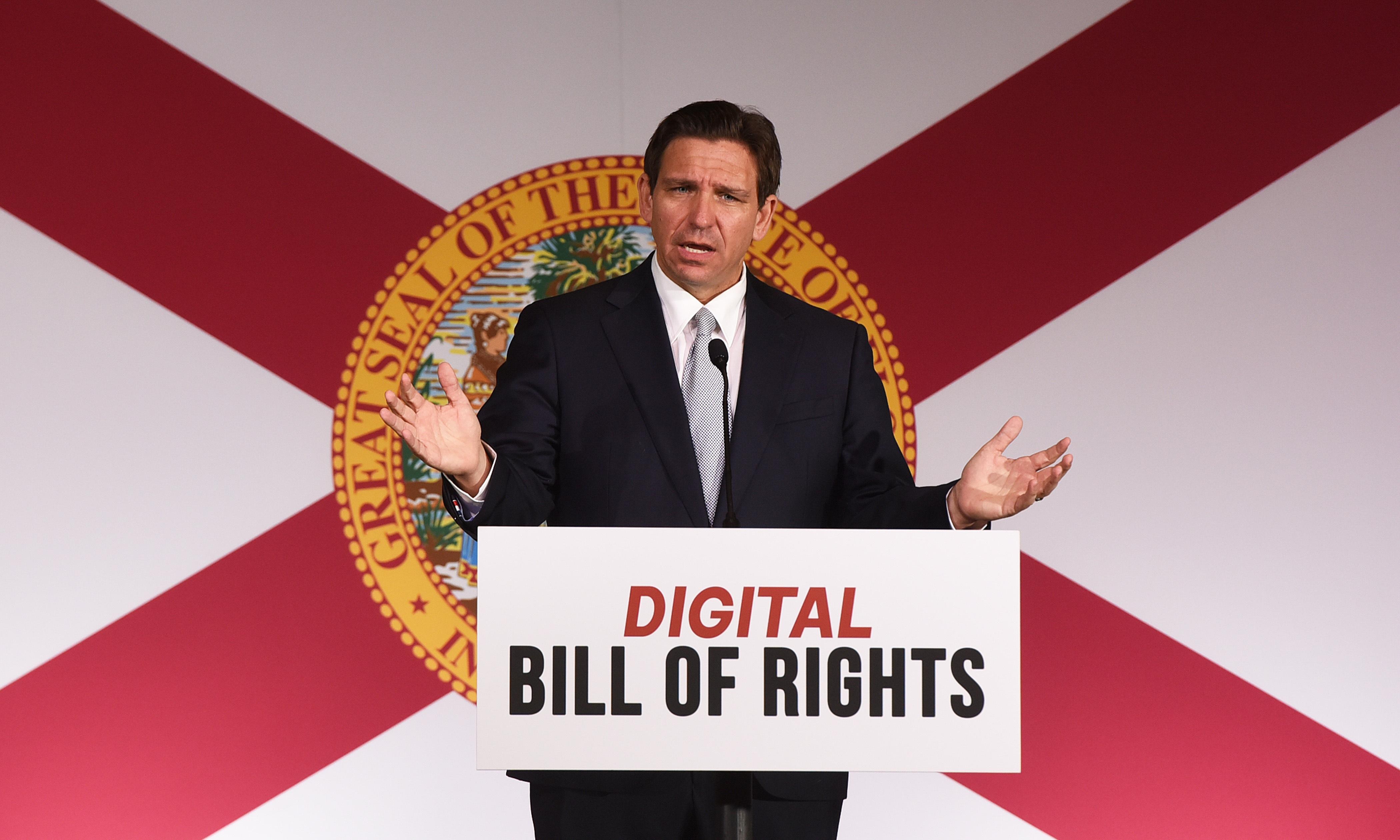 Florida Gov. Ron DeSantis speaks during a press conference on June 6, 2023 in Wildwood, Florida