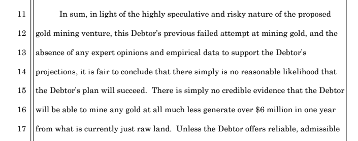 An excerpt of a memorandum written by a United States Trustee as part of Rock Cabin Mining's bankruptcy case.