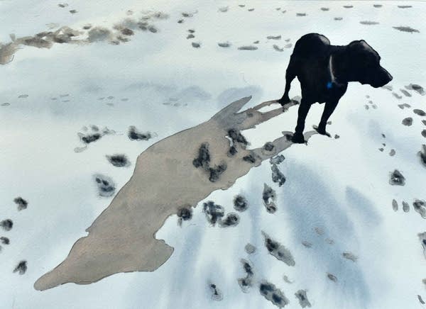 A piece of art of a dog