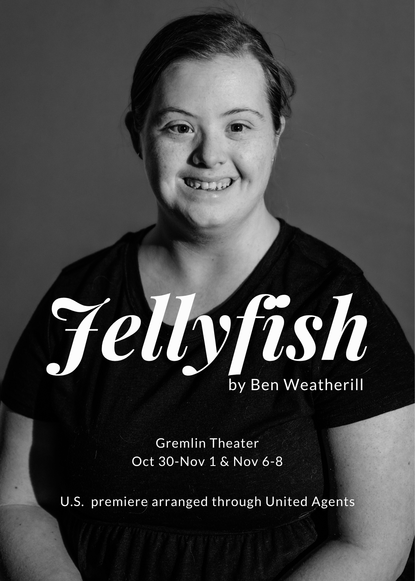 A black and white poster of an actor and the title "Jellyfish."